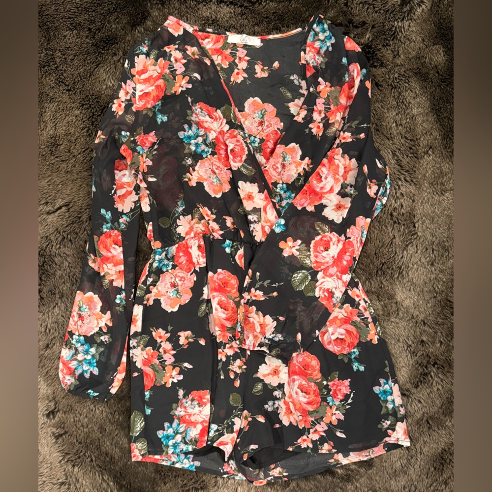 Black Floral Romper - EUC